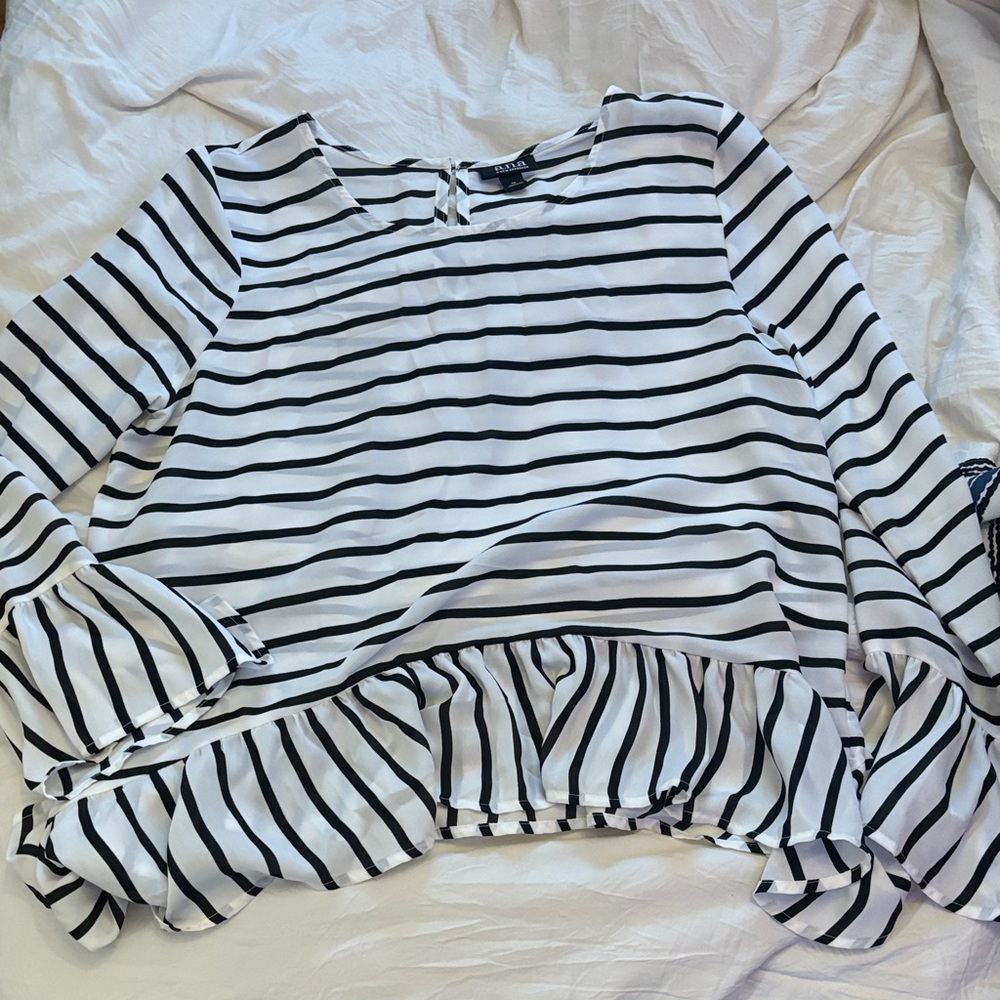 a.n.a Black and White Ruffled Sailor Collar Blouse